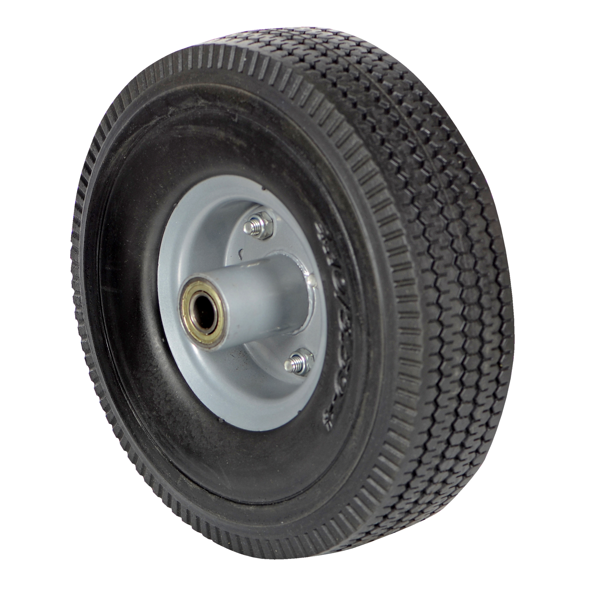 Vestil Poly Solid Foam Wheel - 10in. Diameter, Offset Steel Hub, Sawtooth Tread, Black, Model# UFBK-10-WHL-58